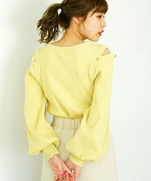 archives（アルシーヴ）の「デザインスリーブリブＴＯＰＳ（Tシャツ/カットソー・レディース・パープル/オフホワイト/グレー/イエロー・MEDIUM）」の12枚目の写真