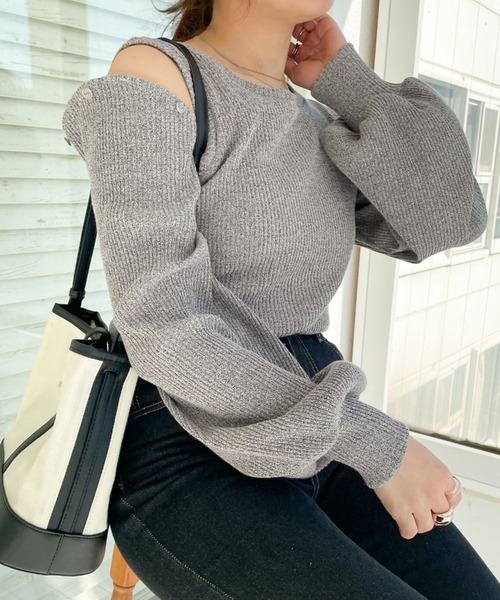 archives（アルシーヴ）の「デザインスリーブリブＴＯＰＳ（Tシャツ/カットソー・レディース・パープル/オフホワイト/グレー/イエロー・MEDIUM）」の21枚目の写真