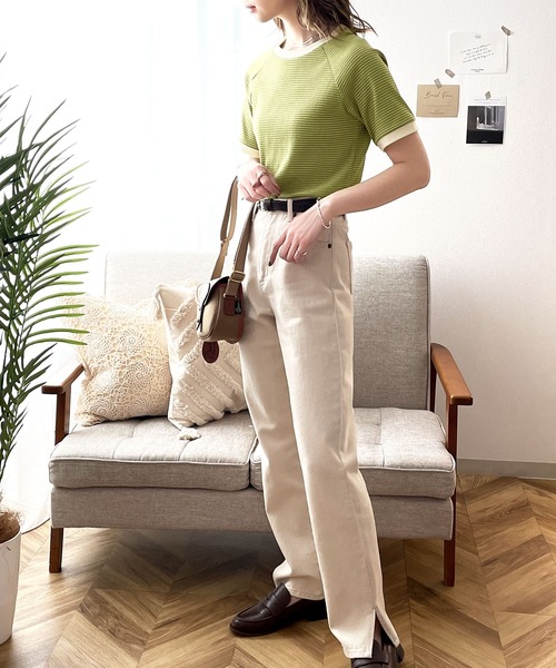 classicalelf(クラシカルエルフ)の「大人可愛いカジュアル。綿100%、ラグラン細ボーダーリンガーTシャツ(Tシャツ/カットソー・レディース・イエロー/オレンジ/モカ/グリーン系その他・SMALL/MEDIUM/LARGE/X-LARGE)」の12枚目の写真