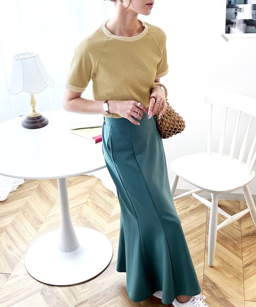 classicalelf(クラシカルエルフ)の「大人可愛いカジュアル。綿100%、ラグラン細ボーダーリンガーTシャツ(Tシャツ/カットソー・レディース・イエロー/オレンジ/モカ/グリーン系その他・SMALL/MEDIUM/LARGE/X-LARGE)」の9枚目の写真