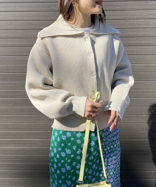 AS KNOW AS PINKY（アズノゥアズピンキー）の「セーラーカラーライトカーディガン（カーディガン/ボレロ・レディース・ピンクベージュ/ライトグリーン/オフホワイト/パープル・FREE）」の2枚目の写真