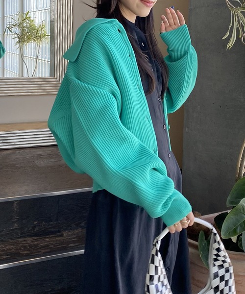 AS KNOW AS PINKY（アズノゥアズピンキー）の「セーラーカラーライトカーディガン（カーディガン/ボレロ・レディース・ピンクベージュ/ライトグリーン/オフホワイト/パープル・FREE）」の18枚目の写真