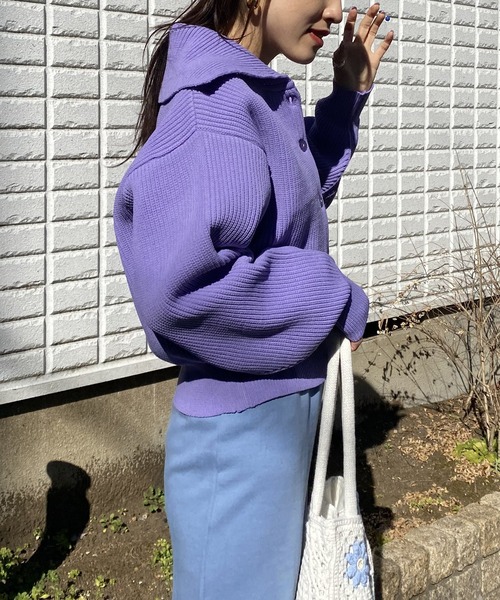 AS KNOW AS PINKY（アズノゥアズピンキー）の「セーラーカラーライトカーディガン（カーディガン/ボレロ・レディース・ピンクベージュ/ライトグリーン/オフホワイト/パープル・FREE）」の22枚目の写真