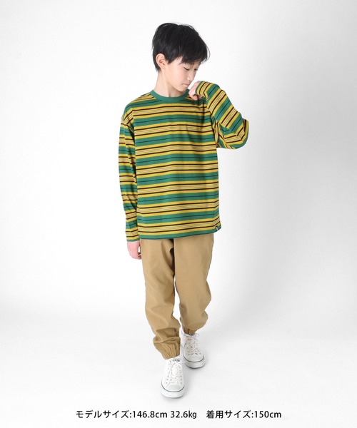GLAZOS(グラソス)の「天竺・ドロップショルダーマルチボーダー長袖Tシャツ(Tシャツ/カットソー・キッズ・イエロー/キナリ/グリーン・130cm/170cm/150cm/140cm/160cm)」の6枚目の写真