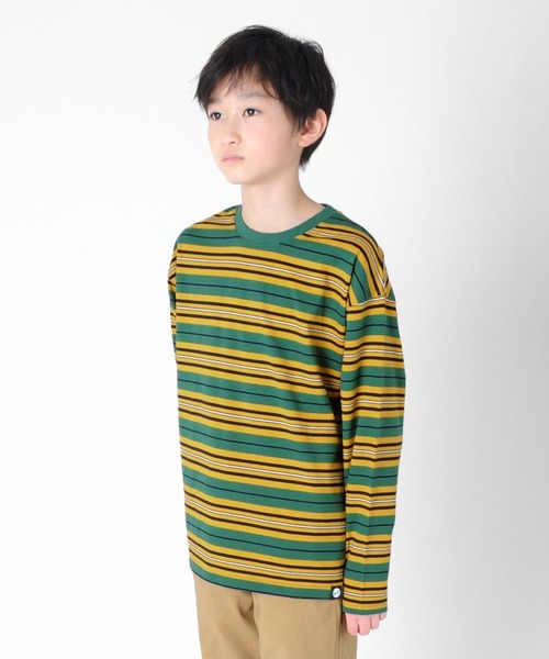 GLAZOS(グラソス)の「天竺・ドロップショルダーマルチボーダー長袖Tシャツ(Tシャツ/カットソー・キッズ・イエロー/キナリ/グリーン・130cm/170cm/150cm/140cm/160cm)」の8枚目の写真