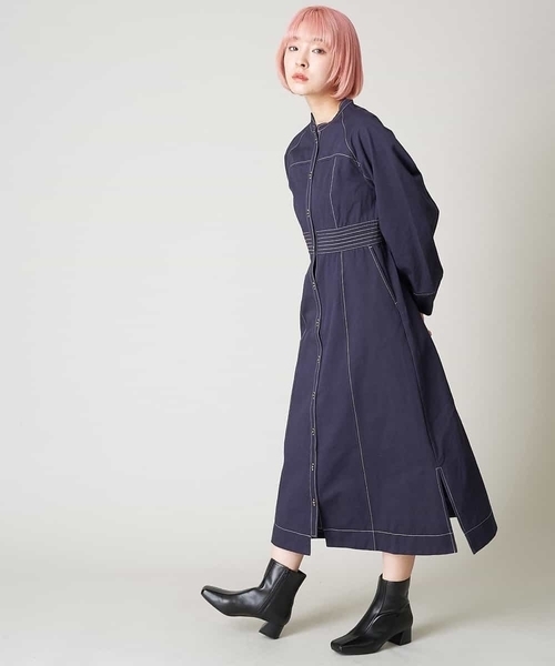 A de a.v.v（アードアー・ヴェ・ヴェ）の「配色ステッチコクーン袖切替ワンピース（ワンピース・レディース・ネイビー/ライトブルー/ホワイト・38/36）」の3枚目の写真