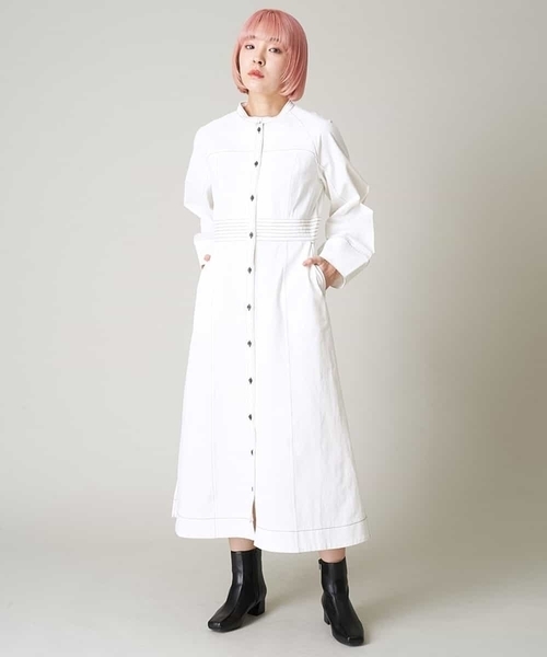 A de a.v.v（アードアー・ヴェ・ヴェ）の「配色ステッチコクーン袖切替ワンピース（ワンピース・レディース・ネイビー/ライトブルー/ホワイト・38/36）」の2枚目の写真