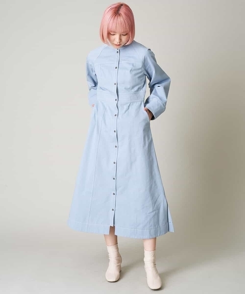 A de a.v.v（アードアー・ヴェ・ヴェ）の「配色ステッチコクーン袖切替ワンピース（ワンピース・レディース・ネイビー/ライトブルー/ホワイト・38/36）」の5枚目の写真