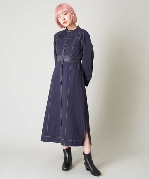 A de a.v.v（アードアー・ヴェ・ヴェ）の「配色ステッチコクーン袖切替ワンピース（ワンピース・レディース・ネイビー/ライトブルー/ホワイト・38/36）」の4枚目の写真