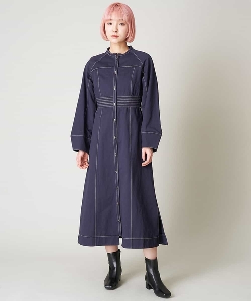 A de a.v.v（アードアー・ヴェ・ヴェ）の「配色ステッチコクーン袖切替ワンピース（ワンピース・レディース・ネイビー/ライトブルー/ホワイト・38/36）」の7枚目の写真