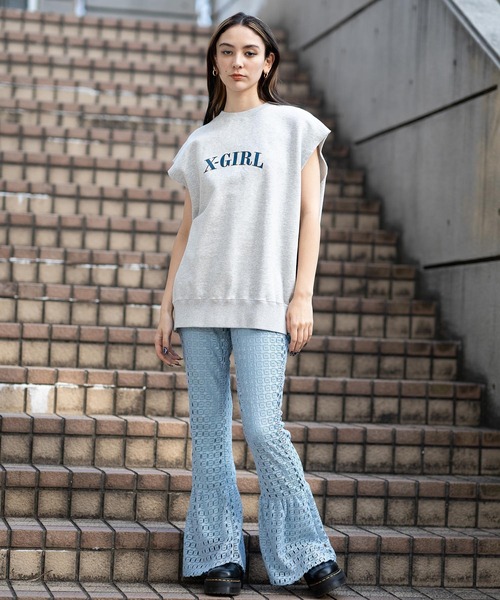 X-girl（エックスガール）の「CUT OFF SWEAT TANK TOP（タンクトップ・レディース・アッシュ/バーガンディー/チャコール・M/S）」の4枚目の写真