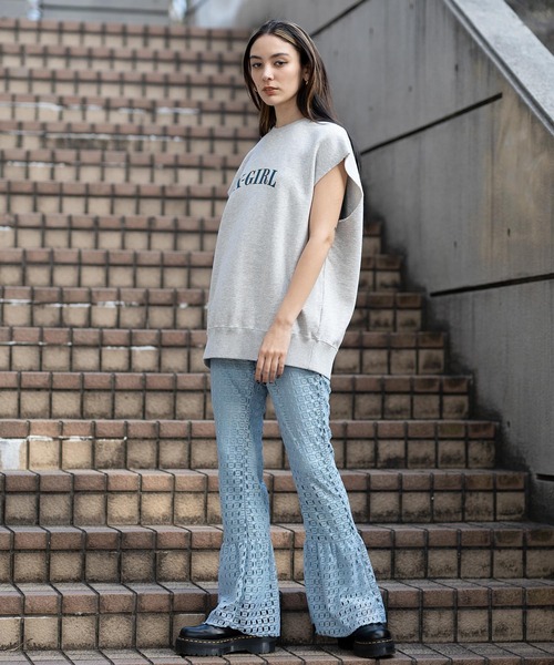 X-girl（エックスガール）の「CUT OFF SWEAT TANK TOP（タンクトップ・レディース・アッシュ/バーガンディー/チャコール・M/S）」の5枚目の写真