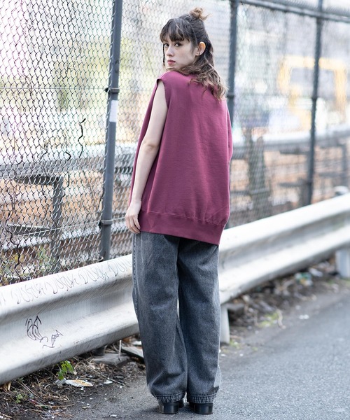 X-girl（エックスガール）の「CUT OFF SWEAT TANK TOP（タンクトップ・レディース・アッシュ/バーガンディー/チャコール・M/S）」の8枚目の写真