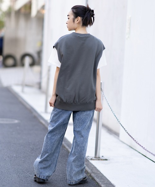 X-girl（エックスガール）の「CUT OFF SWEAT TANK TOP（タンクトップ・レディース・アッシュ/バーガンディー/チャコール・M/S）」の21枚目の写真