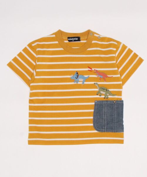 kladskap（クレードスコープ）の「恐竜刺しゅうボーダー半袖Tシャツ（Tシャツ/カットソー・キッズ・オフホワイト/レッド/マスタード/グリーン・90cm/100cm/130cm/110cm/120cm/80ｃｍ）」の3枚目の写真
