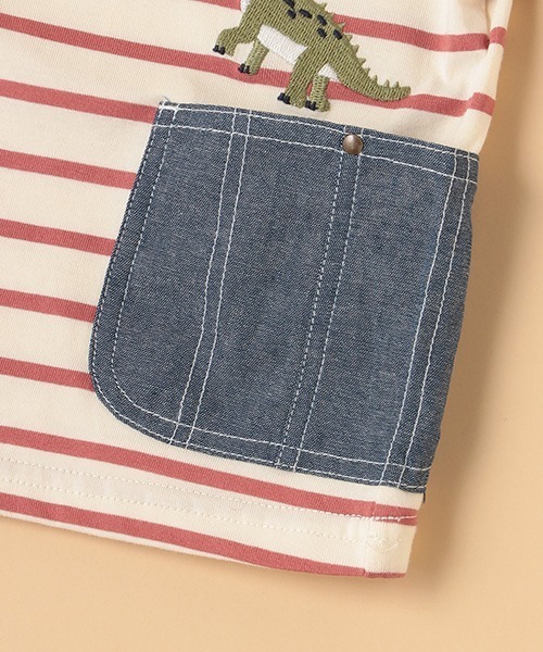 kladskap（クレードスコープ）の「恐竜刺しゅうボーダー半袖Tシャツ（Tシャツ/カットソー・キッズ・オフホワイト/レッド/マスタード/グリーン・90cm/100cm/130cm/110cm/120cm/80ｃｍ）」の11枚目の写真