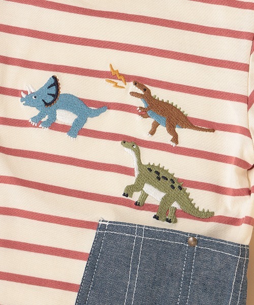 kladskap（クレードスコープ）の「恐竜刺しゅうボーダー半袖Tシャツ（Tシャツ/カットソー・キッズ・オフホワイト/レッド/マスタード/グリーン・90cm/100cm/130cm/110cm/120cm/80ｃｍ）」の6枚目の写真