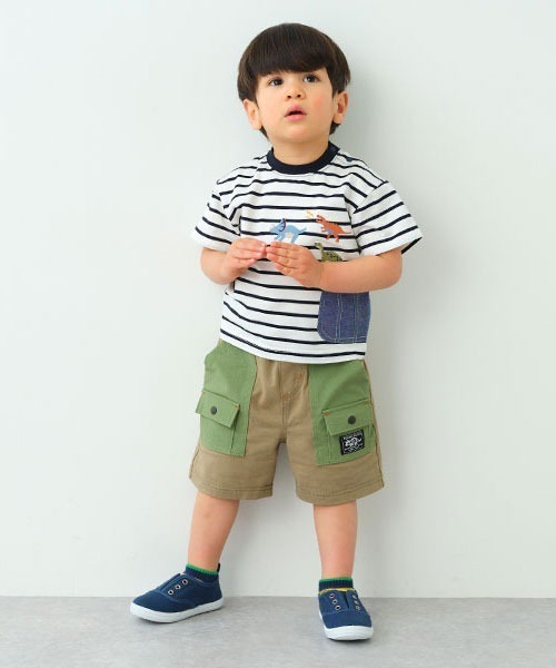 kladskap（クレードスコープ）の「恐竜刺しゅうボーダー半袖Tシャツ（Tシャツ/カットソー・キッズ・オフホワイト/レッド/マスタード/グリーン・90cm/100cm/130cm/110cm/120cm/80ｃｍ）」の15枚目の写真