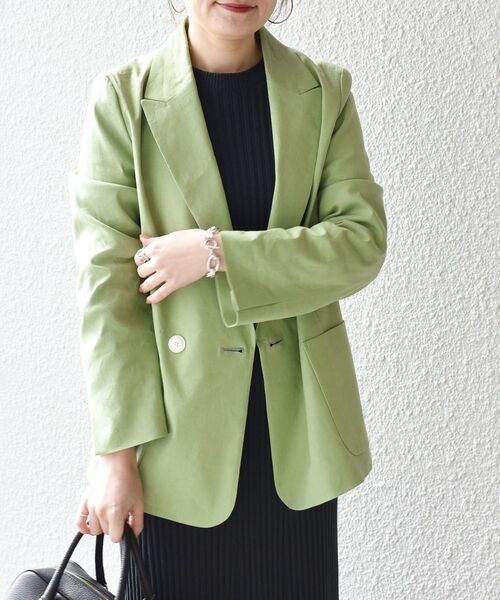 SHIPS（シップス）の「〈UV/吸水速乾/接触冷感〉FUNCTION ダブルジャケット◆（テーラードジャケット・レディース・ネイビー/オフホワイト/グリーン・38/36）」の9枚目の写真