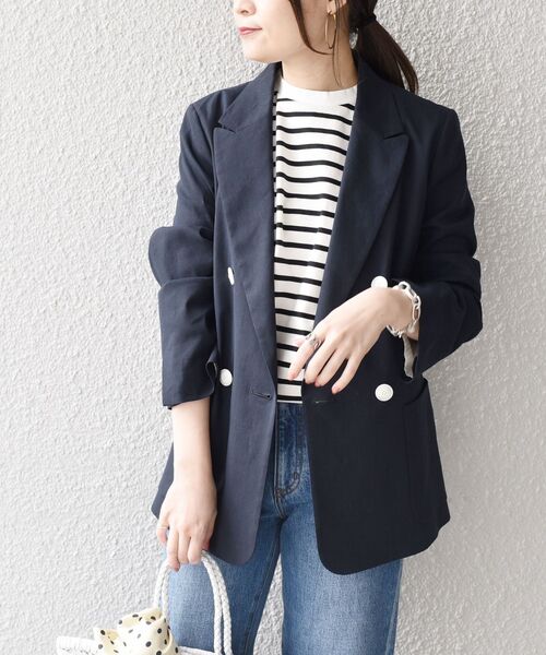 SHIPS（シップス）の「〈UV/吸水速乾/接触冷感〉FUNCTION ダブルジャケット◆（テーラードジャケット・レディース・ネイビー/オフホワイト/グリーン・38/36）」の21枚目の写真