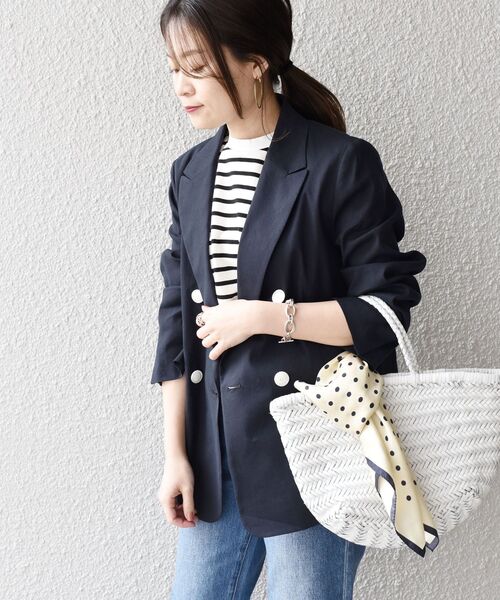 SHIPS（シップス）の「〈UV/吸水速乾/接触冷感〉FUNCTION ダブルジャケット◆（テーラードジャケット・レディース・ネイビー/オフホワイト/グリーン・38/36）」の10枚目の写真