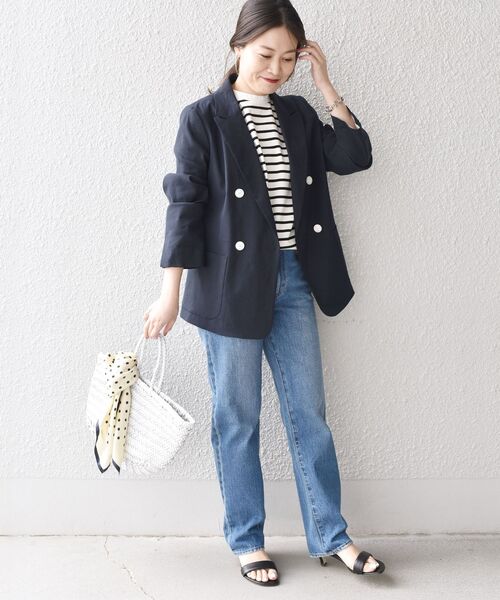 SHIPS（シップス）の「〈UV/吸水速乾/接触冷感〉FUNCTION ダブルジャケット◆（テーラードジャケット・レディース・ネイビー/オフホワイト/グリーン・38/36）」の18枚目の写真