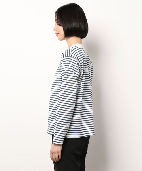 Lugnoncure(ルノンキュール)の「クルーネックボーダーカーディガン(カーディガン/ボレロ・レディース・サックスブルー/オレンジ/ブルー・フリ-)」の4枚目の写真