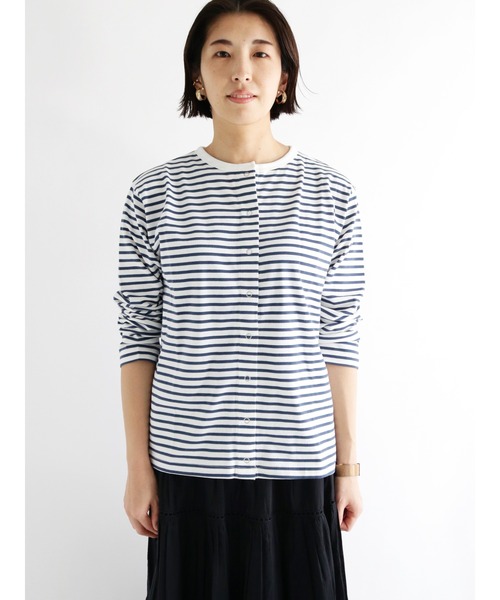 Lugnoncure(ルノンキュール)の「クルーネックボーダーカーディガン(カーディガン/ボレロ・レディース・サックスブルー/オレンジ/ブルー・フリ-)」の2枚目の写真