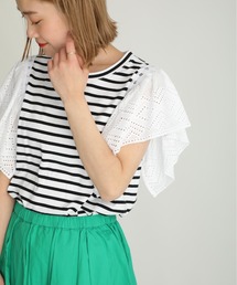 PICCIN | 袖レースボーダーカットソー(Tシャツ/カットソー)