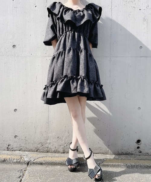 PAIN（ペイン）の「フラワーチェックジャガードドレス
