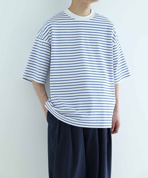 ADAM ET ROPE'（アダムエロペ）の「スーピマコットン 32Gポンチ ロイヤルクール オーバーサイズ ボーダーTシャツ（Tシャツ/カットソー・メンズ・ネイビー/ブルー系その他4・M/L）」の21枚目の写真