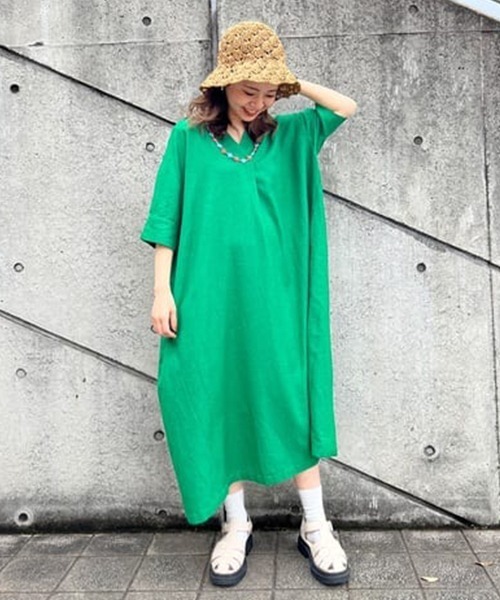 RODEO CROWNS WIDE BOWL（ロデオクラウンズワイドボウル）の「スキッパーリラックスワンピース（ワンピース・レディース・ピンク/グリーン/ライトベージュ・FREE）」の22枚目の写真