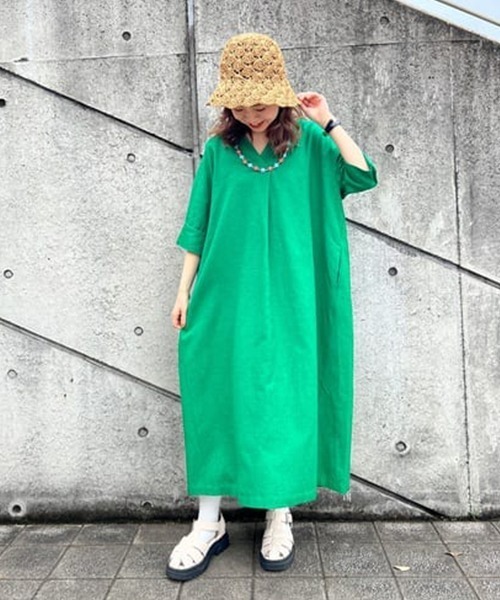 RODEO CROWNS WIDE BOWL（ロデオクラウンズワイドボウル）の「スキッパーリラックスワンピース（ワンピース・レディース・ピンク/グリーン/ライトベージュ・FREE）」の21枚目の写真