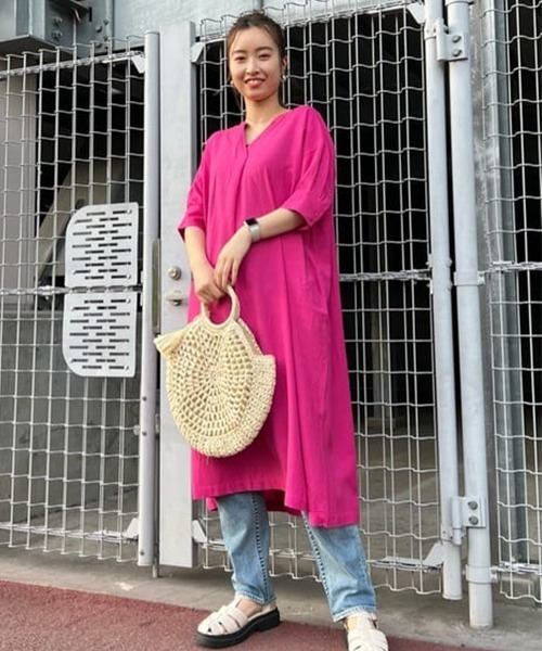 RODEO CROWNS WIDE BOWL（ロデオクラウンズワイドボウル）の「スキッパーリラックスワンピース（ワンピース・レディース・ピンク/グリーン/ライトベージュ・FREE）」の19枚目の写真