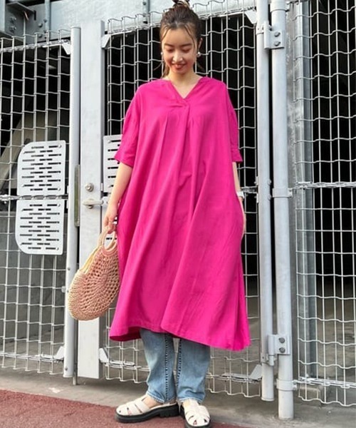 RODEO CROWNS WIDE BOWL（ロデオクラウンズワイドボウル）の「スキッパーリラックスワンピース（ワンピース・レディース・ピンク/グリーン/ライトベージュ・FREE）」の20枚目の写真