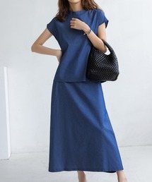 LOPASS（ロパス）の「2点セット　薄地デニムトップス/Aラインスカート（セットアップ）」