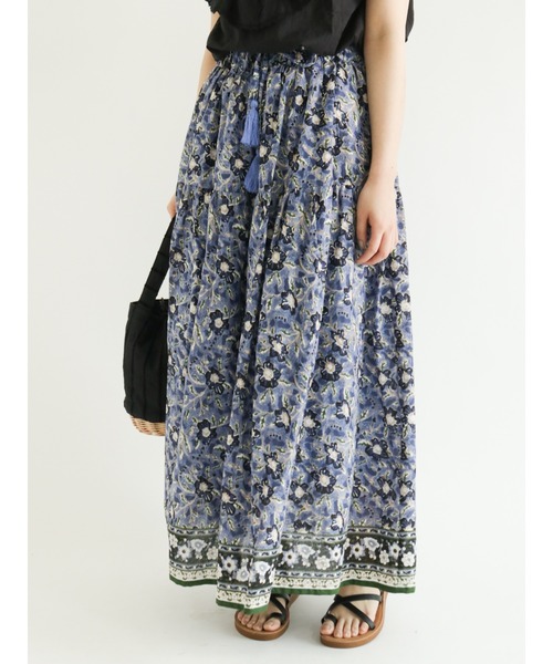 Samansa Mos2（サマンサ モスモス）の「【FROM INDIA】花柄スカート（スカート・レディース・ベージュ/ネイビー/サックスブルー・ﾌﾘ-）」の9枚目の写真