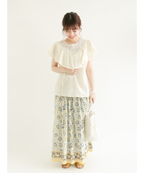 Samansa Mos2（サマンサ モスモス）の「【FROM INDIA】花柄スカート（スカート・レディース・ベージュ/ネイビー/サックスブルー・ﾌﾘ-）」の10枚目の写真