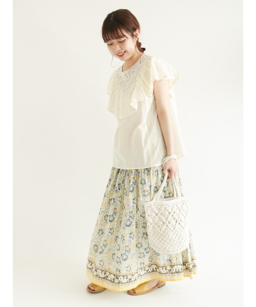 Samansa Mos2（サマンサ モスモス）の「【FROM INDIA】花柄スカート（スカート・レディース・ベージュ/ネイビー/サックスブルー・ﾌﾘ-）」の12枚目の写真