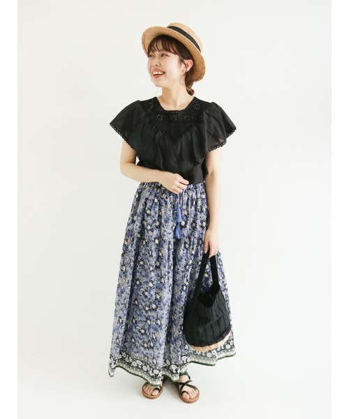 Samansa Mos2（サマンサ モスモス）の「【FROM INDIA】花柄スカート（スカート・レディース・ベージュ/ネイビー/サックスブルー・ﾌﾘ-）」の7枚目の写真