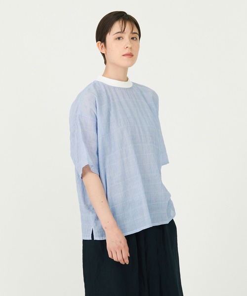 「conges payes ADIEU TRISTESSE」 半袖ブラウス 38 ブルー レディース conges payes ADIEU TRISTESSE 「conges TRISTESSE」 7分袖