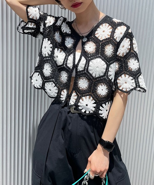 PAGEBOY（ページボーイ）の「クロシェライクショートカーディガン（カーディガン/ボレロ・レディース・ブラック/ライム/ブルー・FREE）」の7枚目の写真