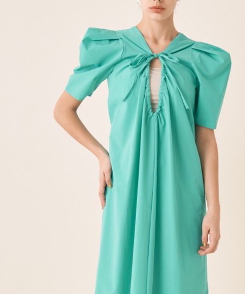 Solace（ソレイス）の「ハイパワショルウエストタックロングワンピース / 前後2way / オケージョン対応（ワンピース・レディース・ブラック/グリーン・M/L）」の7枚目の写真