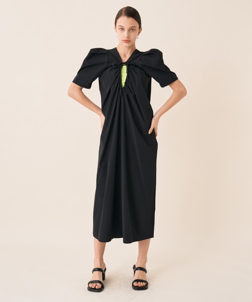 Solace（ソレイス）の「ハイパワショルウエストタックロングワンピース / 前後2way / オケージョン対応（ワンピース・レディース・ブラック/グリーン・M/L）」の11枚目の写真