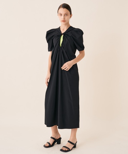 Solace（ソレイス）の「ハイパワショルウエストタックロングワンピース / 前後2way / オケージョン対応（ワンピース・レディース・ブラック/グリーン・M/L）」の12枚目の写真