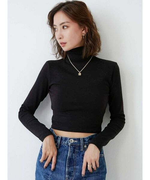 GYDA(ジェイダ)の「ハイネックタイトショートトップス(Tシャツ/カットソー・レディース・オフホワイト/ブラック/ピンク・FREE)」の6枚目の写真