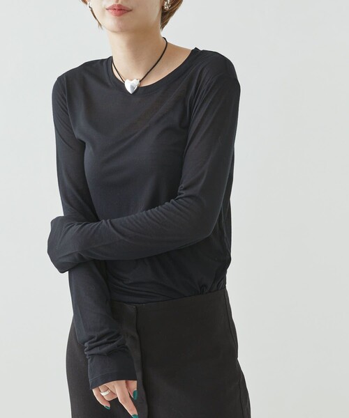 Firsthand（ファーストハンド）の「Baserange/ベースレンジ LONG SLEEVE TEE / シアーロングスリーブTシャツ（Tシャツ/カットソー・レディース・ブラック/レモンイエロー/ベージュ/オフホワイト/キャメル・SMALL/X-SMALL/MEDIUM）」の3枚目の写真