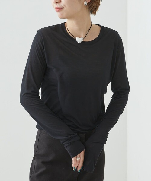 Firsthand（ファーストハンド）の「Baserange/ベースレンジ LONG SLEEVE TEE / シアーロングスリーブTシャツ（Tシャツ/カットソー・レディース・ブラック/レモンイエロー/ベージュ/オフホワイト/キャメル・SMALL/X-SMALL/MEDIUM）」の21枚目の写真