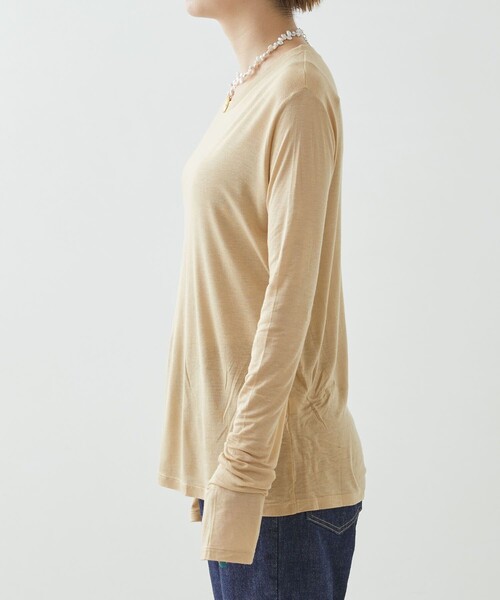 Firsthand（ファーストハンド）の「Baserange/ベースレンジ LONG SLEEVE TEE / シアーロングスリーブTシャツ（Tシャツ/カットソー・レディース・ブラック/レモンイエロー/ベージュ/オフホワイト/キャメル・SMALL/X-SMALL/MEDIUM）」の14枚目の写真