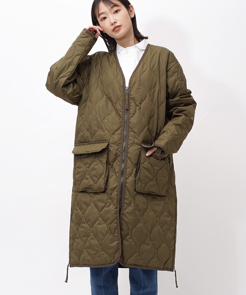 TAION(タイオン)の「【 TAION / タイオン 】 ミリタリー Vネック ジップ ダウンコート TAION101ZML1LONG DON(ノーカラージャケット・レディース・ベージュ/ライトブラウン/オリーブドラブ/ブラック・S/M)」の4枚目の写真